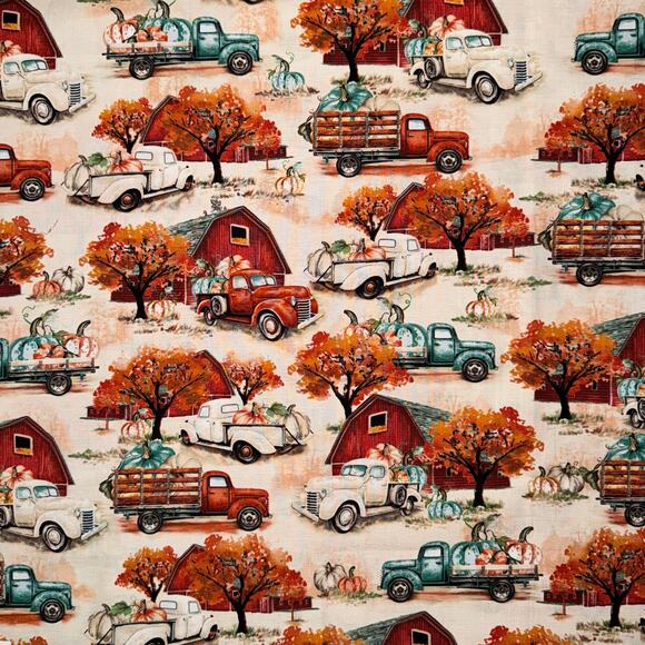 Brother Sister Design Studio - 1/2 Yard - Barn, Trucks, Pumpkins, Fall, Harvest - Picture 1 of 8
